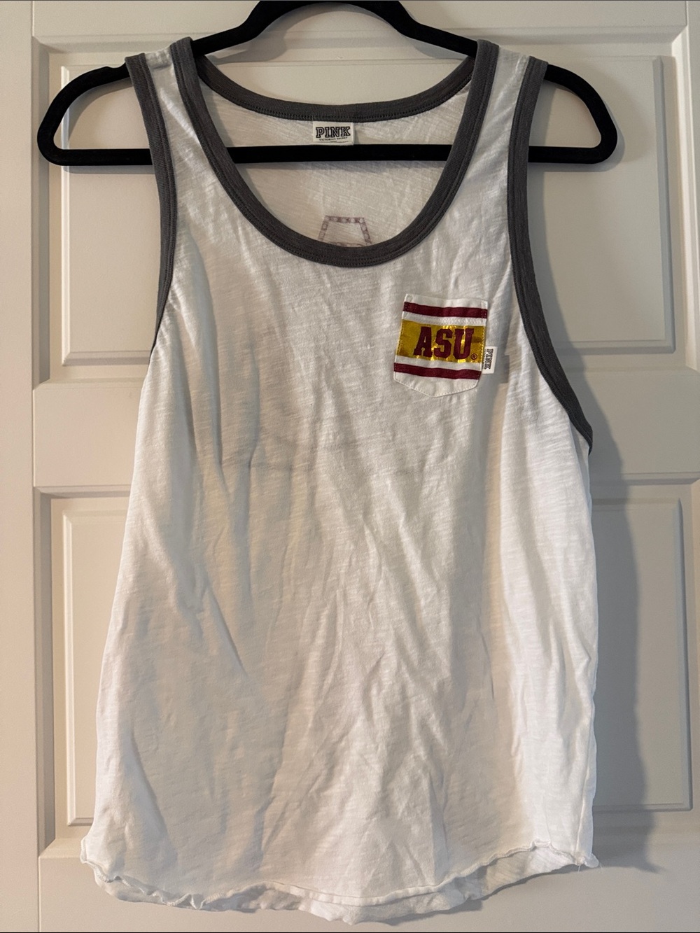PINK Victoria's Secret White Tank Top with Gray Trim and ASU Pocket